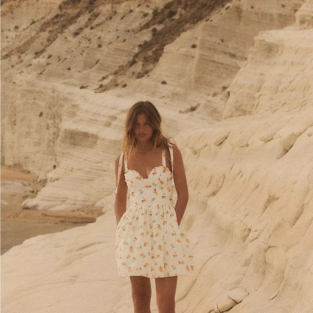 ZARA Orange Print Poplin Dress